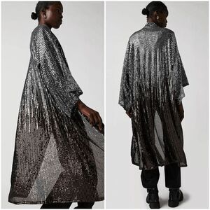Free People Party On Sequin Kimono Jacket Duster - Silver